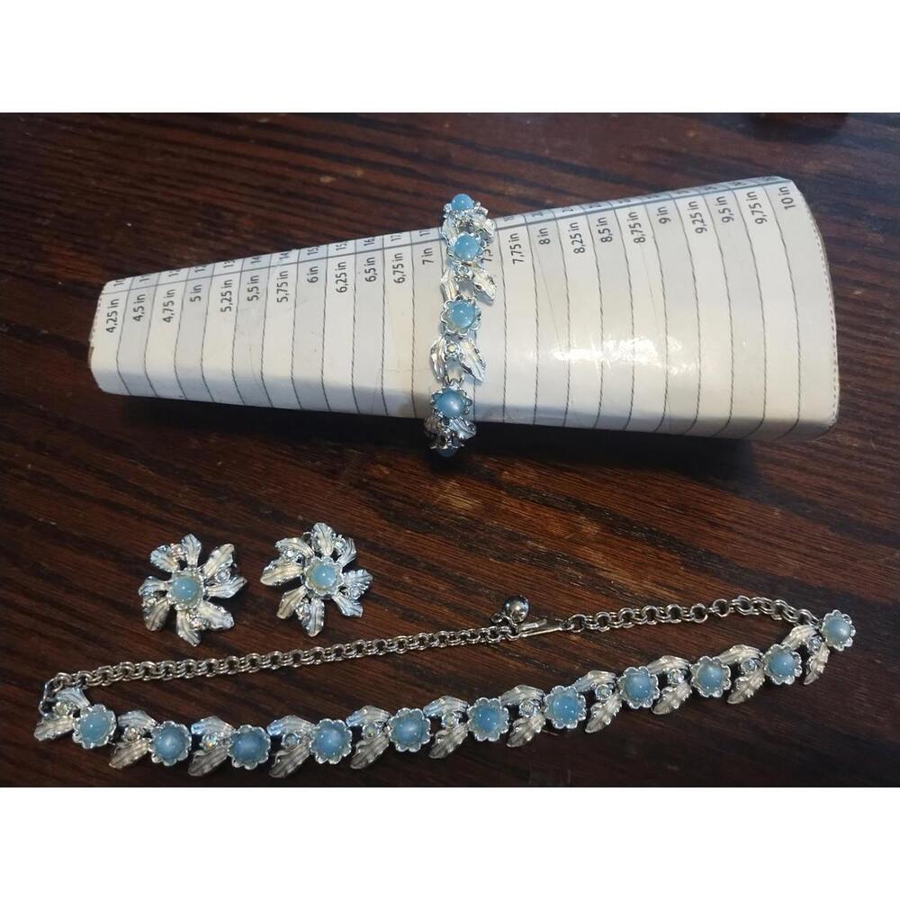 VTG Judy Lee MoonGlow AB Rhinestone Silver Tone necklace Bracelet Earrings SET‎